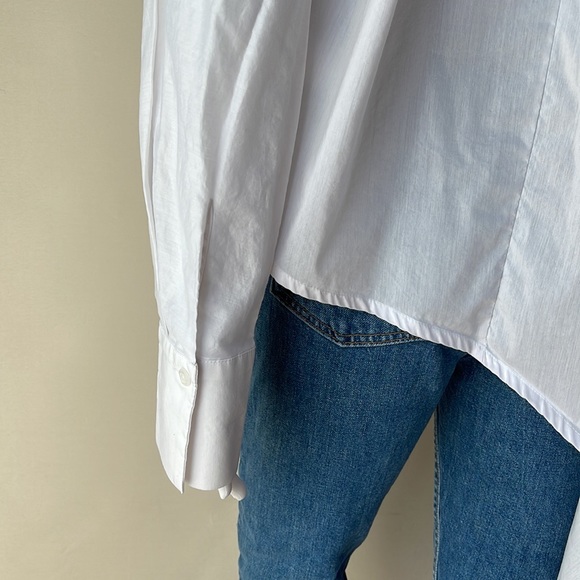 BALOSSA Light Blue Hight Low Button Up Cuffed Sleeve Collar Blouse Oversized 4 - Picture 5 of 17